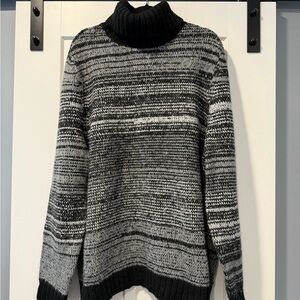 Men’s Black and Gray Striped Turtleneck Sweater From Express Size XXL